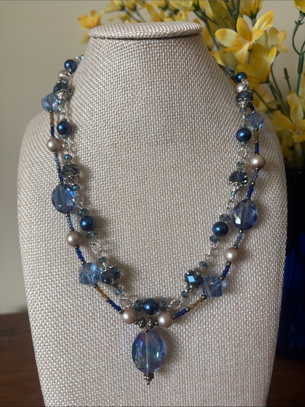 Artisan Crafted Blue Glass/Crystal Bead Necklaces